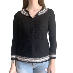 LOFT Ann Taylor Navy and White Sleeve Knit Sweater Size Small Petite